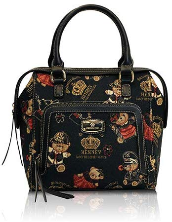 Bolsa de mujer mediana de mano con asas y correa crossbody Henney Bear. Tiernos estampados de ositos o ambientes naturales