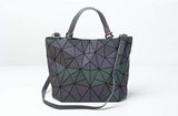 Huameibang - Bolsas de hombro y bolsos geométricos luminosos de piel ecológica para mujer (arcoíris)