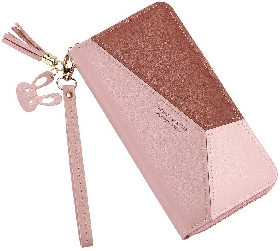 CHIFEI Bolsa Mano Cartera Dama Larga Con Colgante Conejo Borla Monedero Piel Mujer Funda Celular