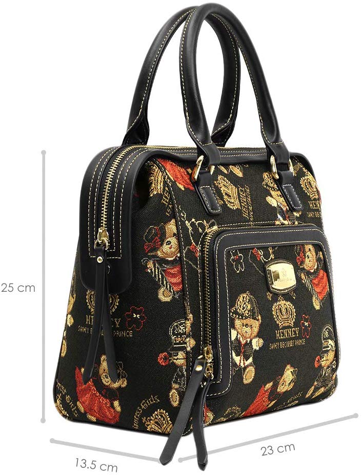 Bolsa de mujer mediana de mano con asas y correa crossbody Henney Bear. Tiernos estampados de ositos o ambientes naturales