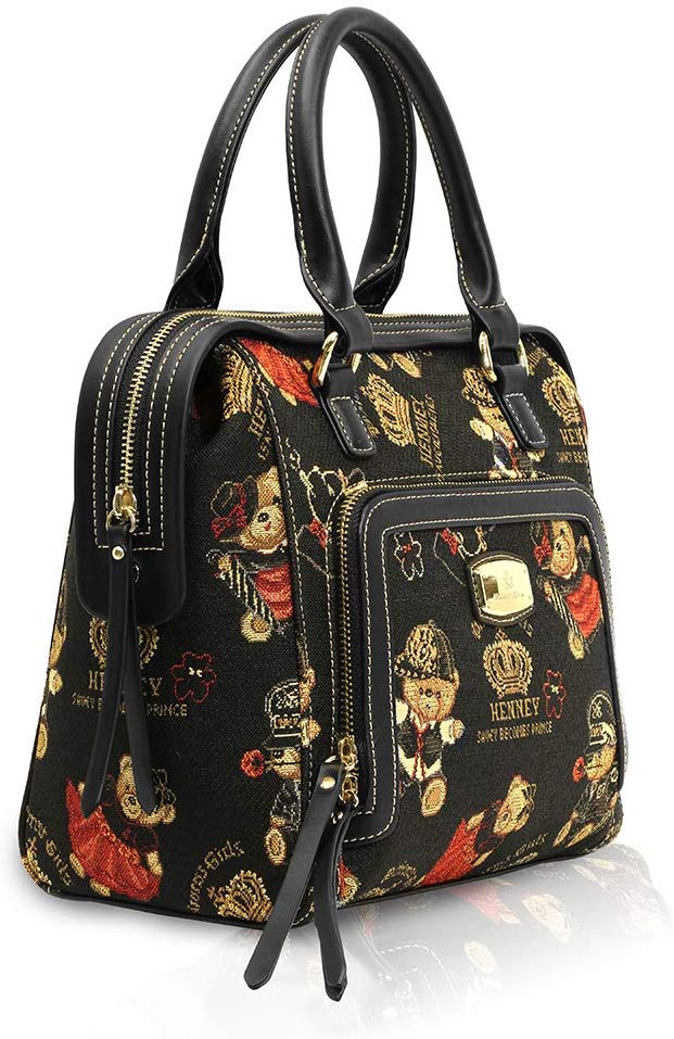 Bolsa de mujer mediana de mano con asas y correa crossbody Henney Bear. Tiernos estampados de ositos o ambientes naturales