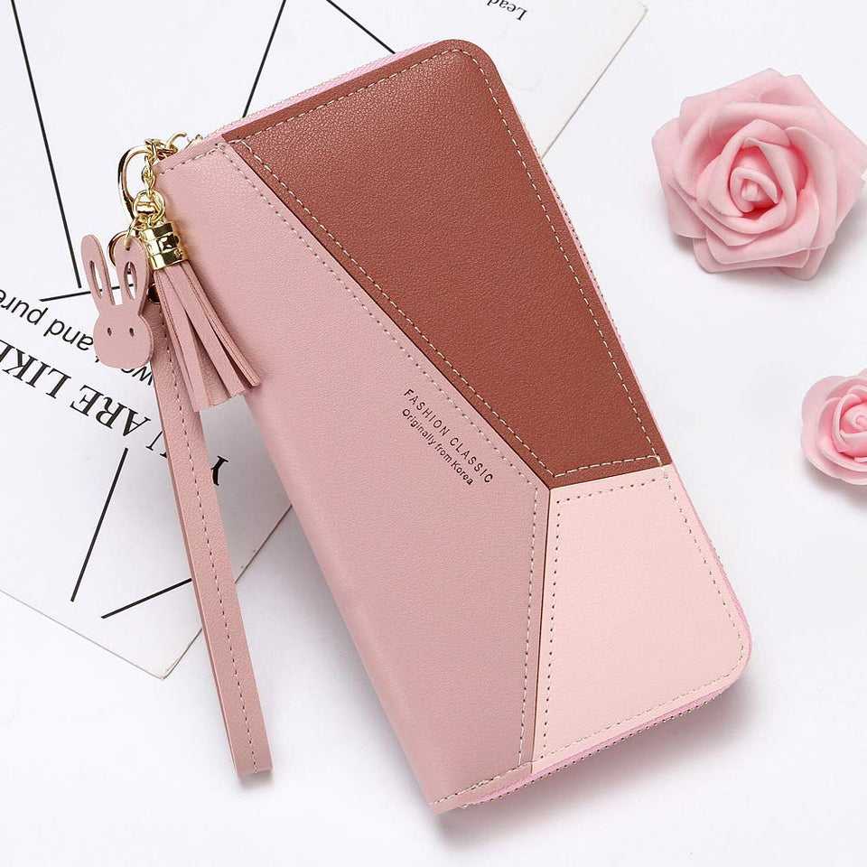 CHIFEI Bolsa Mano Cartera Dama Larga Con Colgante Conejo Borla Monedero Piel Mujer Funda Celular