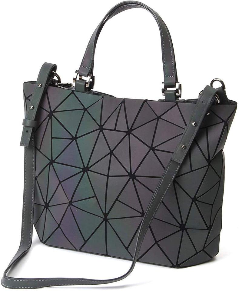 Huameibang - Bolsas de hombro y bolsos geométricos luminosos de piel ecológica para mujer (arcoíris)