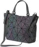 Huameibang - Bolsas de hombro y bolsos geométricos luminosos de piel ecológica para mujer (arcoíris)