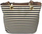 Bolsa Para Mujer. De playa y de tela.Blanco y rayas azules. Ultra ligera, comoda y practica. Disponible en color Blanco,Negro,Camel,Rosa y Amarillo.