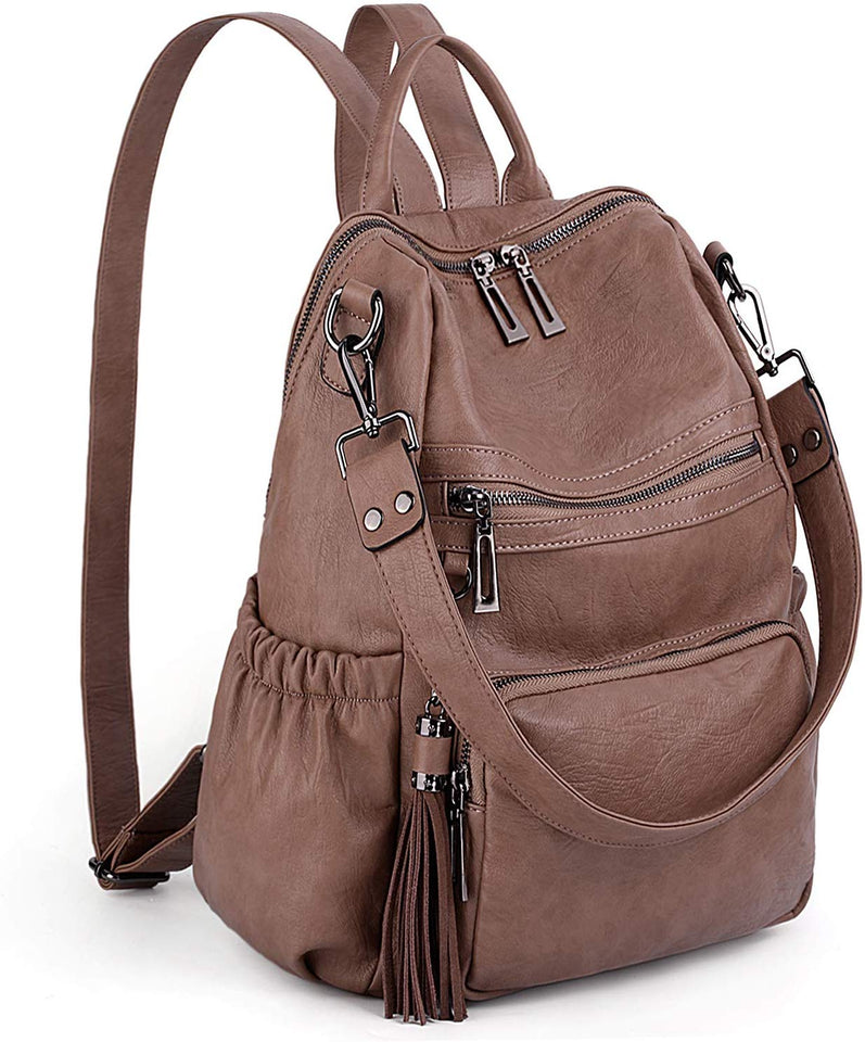 UTO Mujer Dama Bolsa Mochila Bolsa Escolar Cuero Sintético Convertible Bolsillos Laterales Bolso de Hombro con Borla o Cerrevedijón