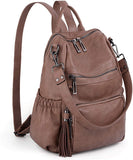 UTO Mujer Dama Bolsa Mochila Bolsa Escolar Cuero Sintético Convertible Bolsillos Laterales Bolso de Hombro con Borla o Cerrevedijón