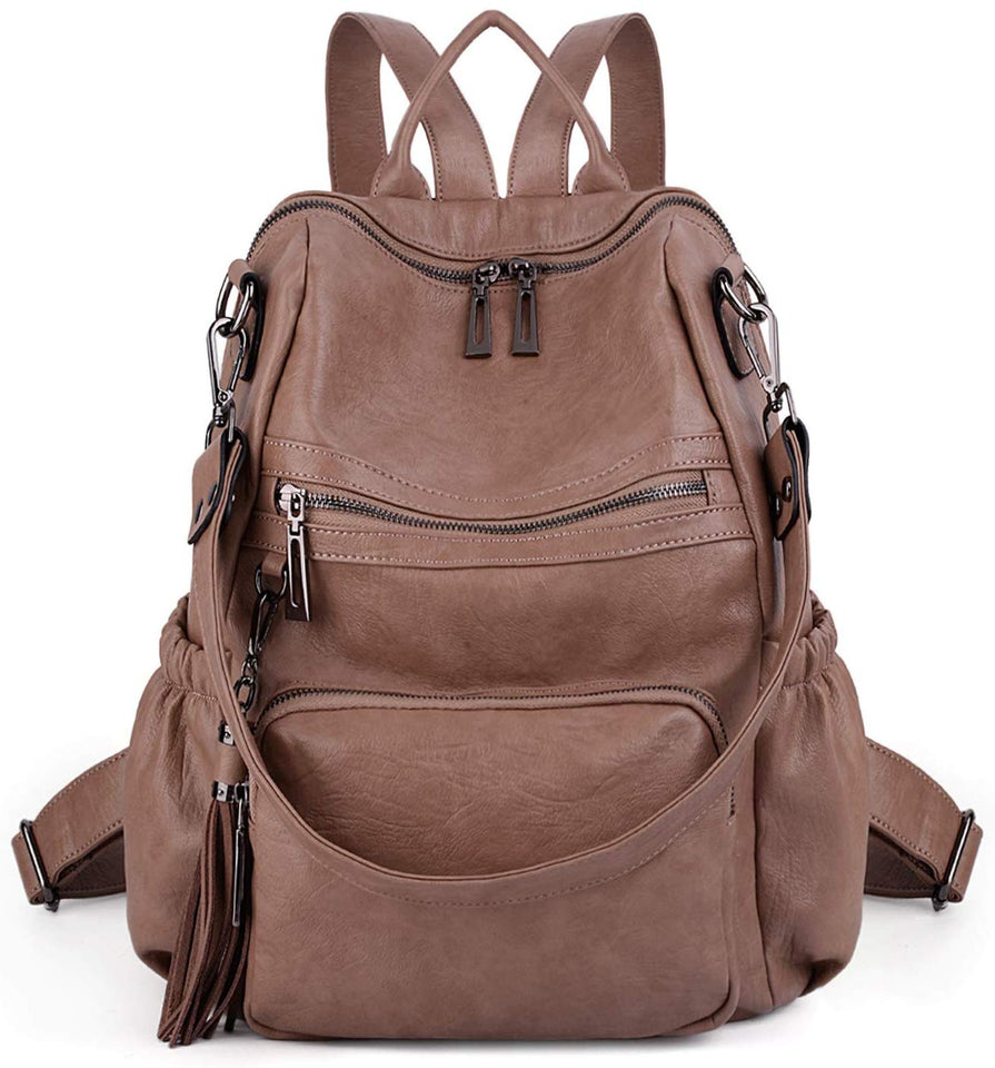 UTO Mujer Dama Bolsa Mochila Bolsa Escolar Cuero Sintético Convertible Bolsillos Laterales Bolso de Hombro con Borla o Cerrevedijón