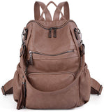 UTO Mujer Dama Bolsa Mochila Bolsa Escolar Cuero Sintético Convertible Bolsillos Laterales Bolso de Hombro con Borla o Cerrevedijón