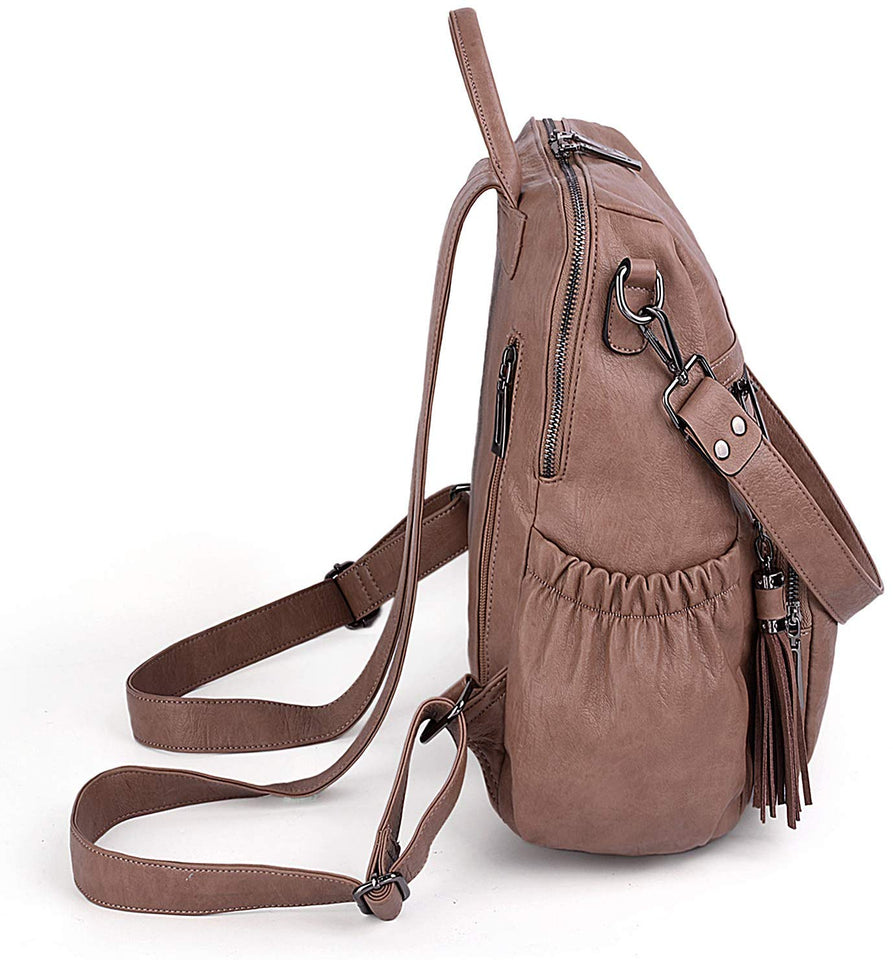 UTO Mujer Dama Bolsa Mochila Bolsa Escolar Cuero Sintético Convertible Bolsillos Laterales Bolso de Hombro con Borla o Cerrevedijón