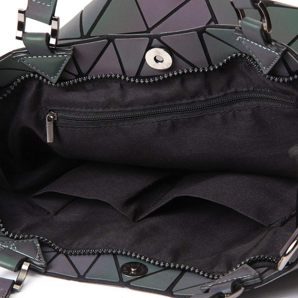 Huameibang - Bolsas de hombro y bolsos geométricos luminosos de piel ecológica para mujer (arcoíris)