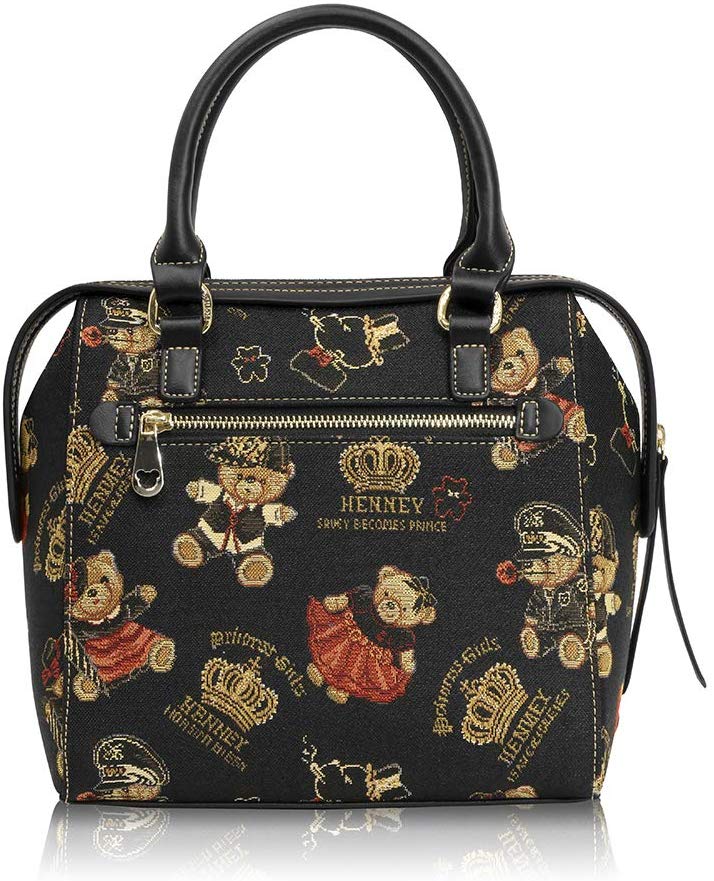 Bolsa de mujer mediana de mano con asas y correa crossbody Henney Bear. Tiernos estampados de ositos o ambientes naturales