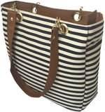 Bolsa Para Mujer. De playa y de tela.Blanco y rayas azules. Ultra ligera, comoda y practica. Disponible en color Blanco,Negro,Camel,Rosa y Amarillo.