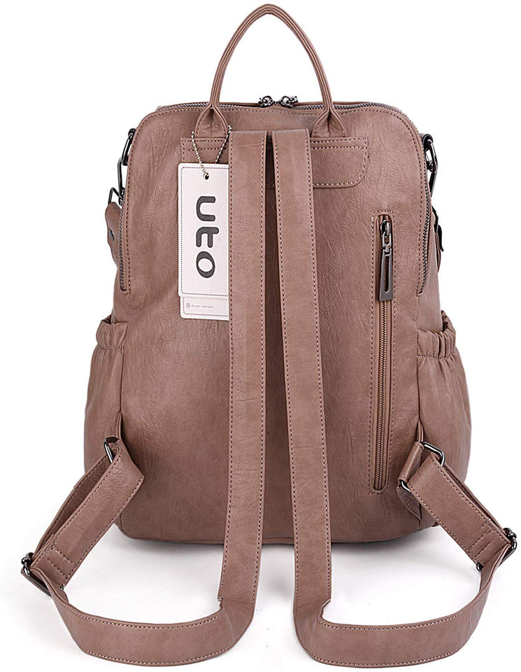 UTO Mujer Dama Bolsa Mochila Bolsa Escolar Cuero Sintético Convertible Bolsillos Laterales Bolso de Hombro con Borla o Cerrevedijón