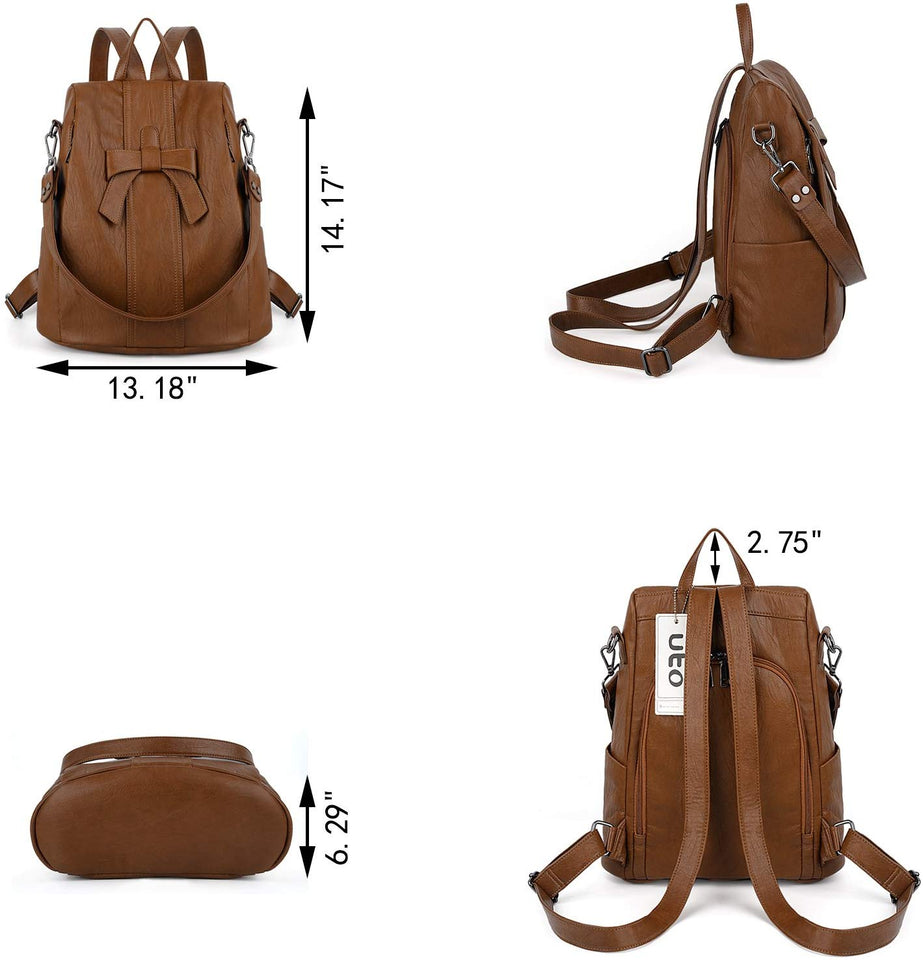UTO Mujer Dama ANTI-THEFT Mochila Monedero PU Cuero Convertible Señora Mochila Arcoknot Bolsa