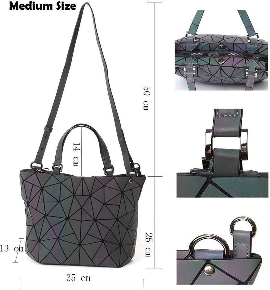 Huameibang - Bolsas de hombro y bolsos geométricos luminosos de piel ecológica para mujer (arcoíris)