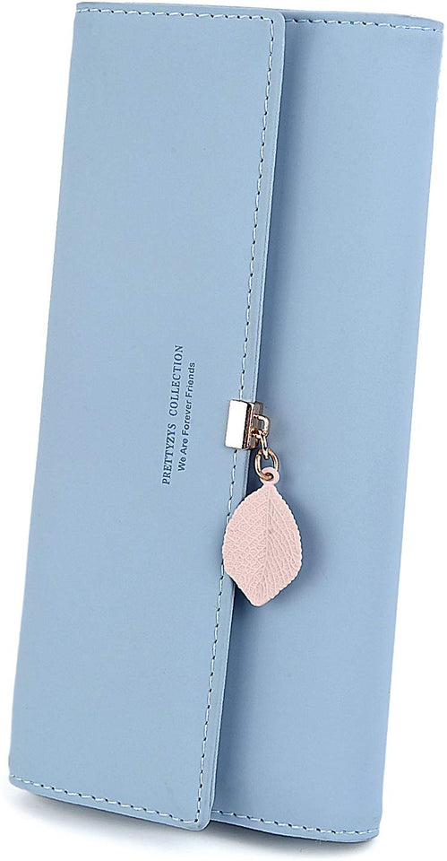 UTO Mujer Dama Cartera Largo Cuero Sintético Suave Monedero con Hoja Adorno Colgante Chica Niña para Regalo