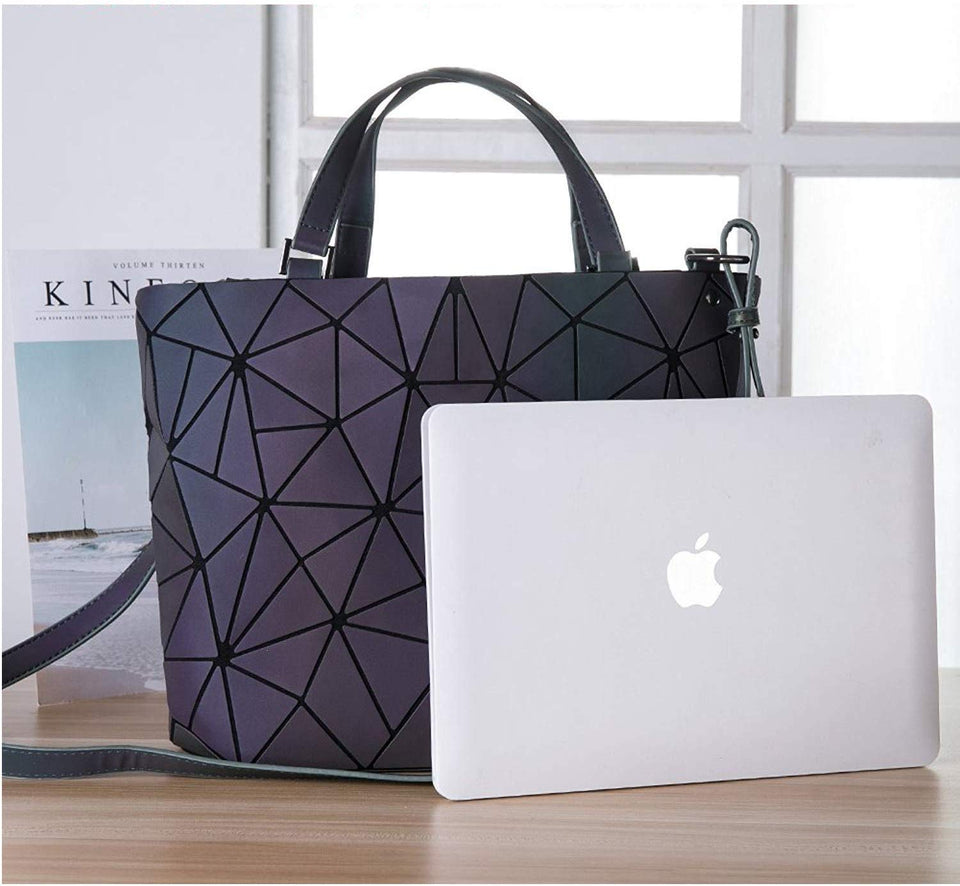 Huameibang - Bolsas de hombro y bolsos geométricos luminosos de piel ecológica para mujer (arcoíris)