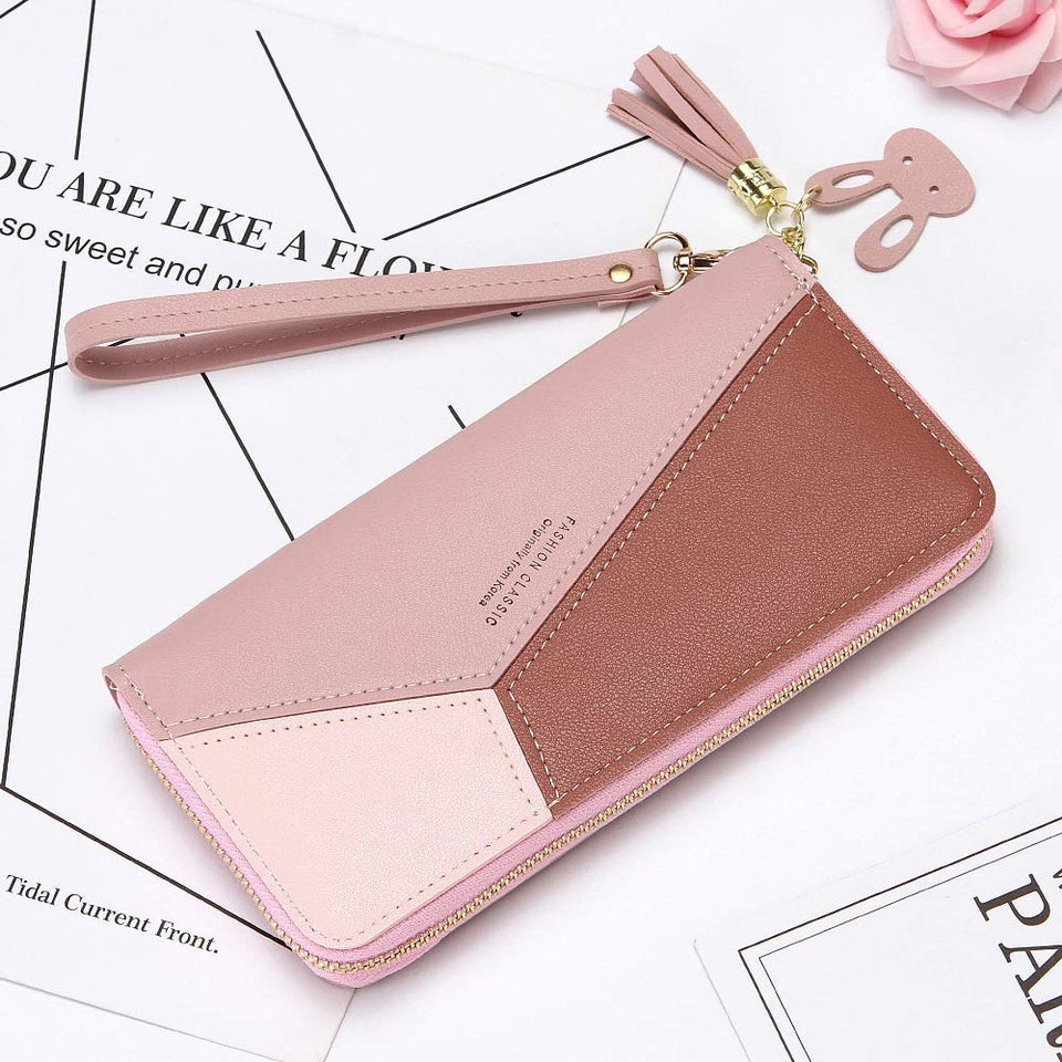 CHIFEI Bolsa Mano Cartera Dama Larga Con Colgante Conejo Borla Monedero Piel Mujer Funda Celular