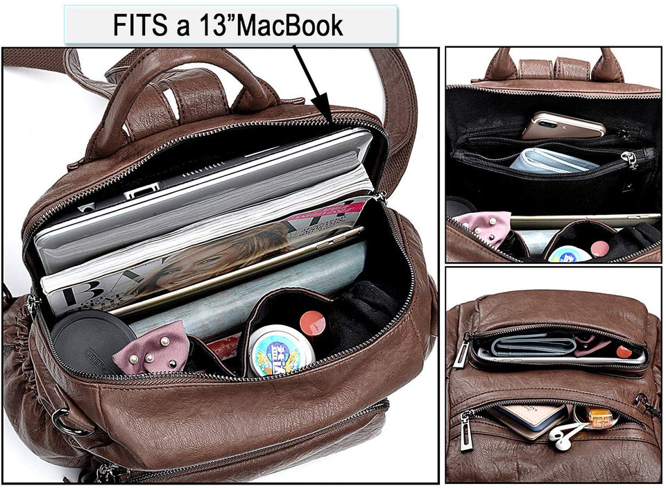 UTO Mujer Dama Bolsa Mochila Bolsa Escolar Cuero Sintético Convertible Bolsillos Laterales Bolso de Hombro con Borla o Cerrevedijón