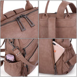 UTO Mujer Dama Bolsa Mochila Bolsa Escolar Cuero Sintético Convertible Bolsillos Laterales Bolso de Hombro con Borla o Cerrevedijón